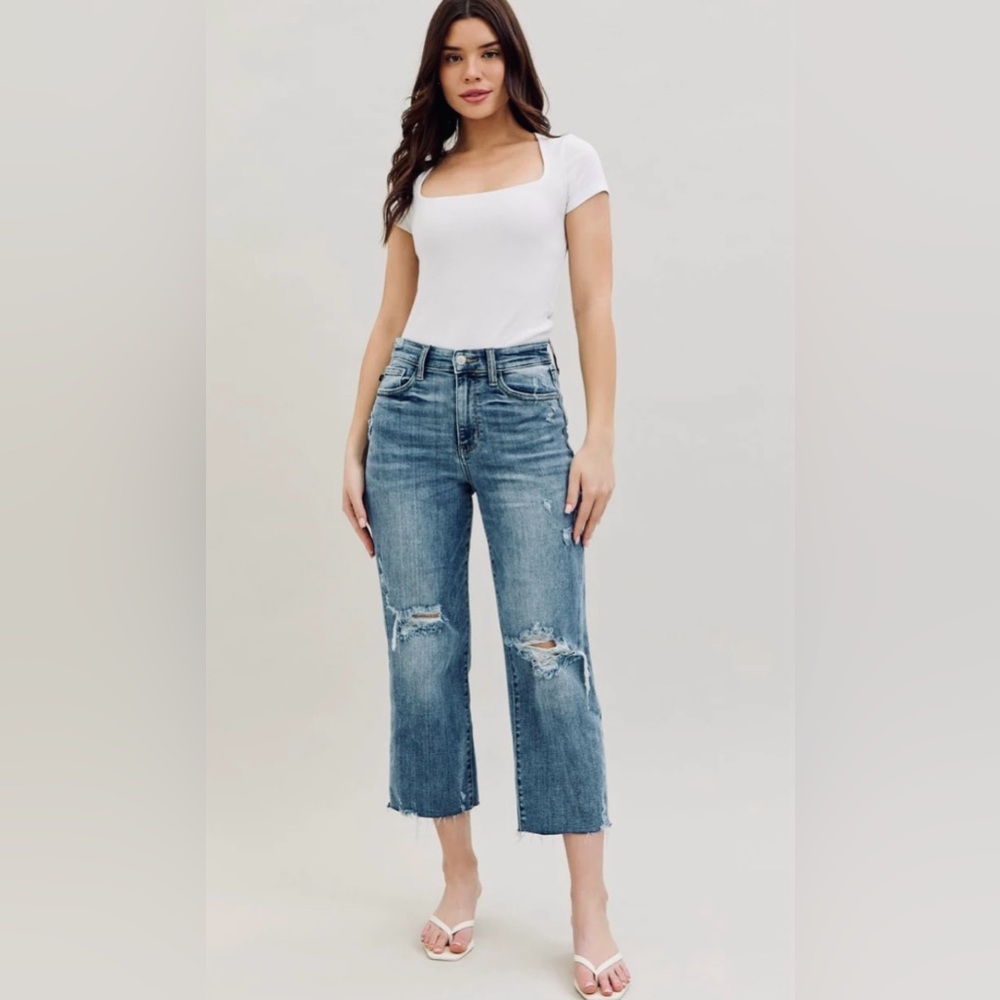 Judy Blue High Waist Destroy Wide Leg Crop Denim Jeans 82256 Women’s Size 11/30